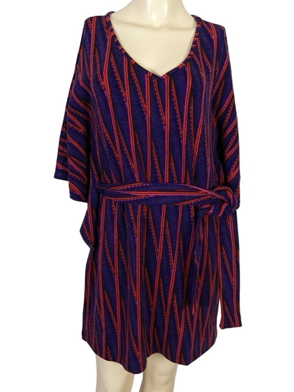 24seven Comfort Apparel purple dolman sleeve belted mini Vneck dress sz M